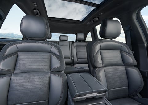 The spacious second row and available panoramic Vista Roof® is shown. | Gary Yeomans Lincoln Ocala in Ocala FL